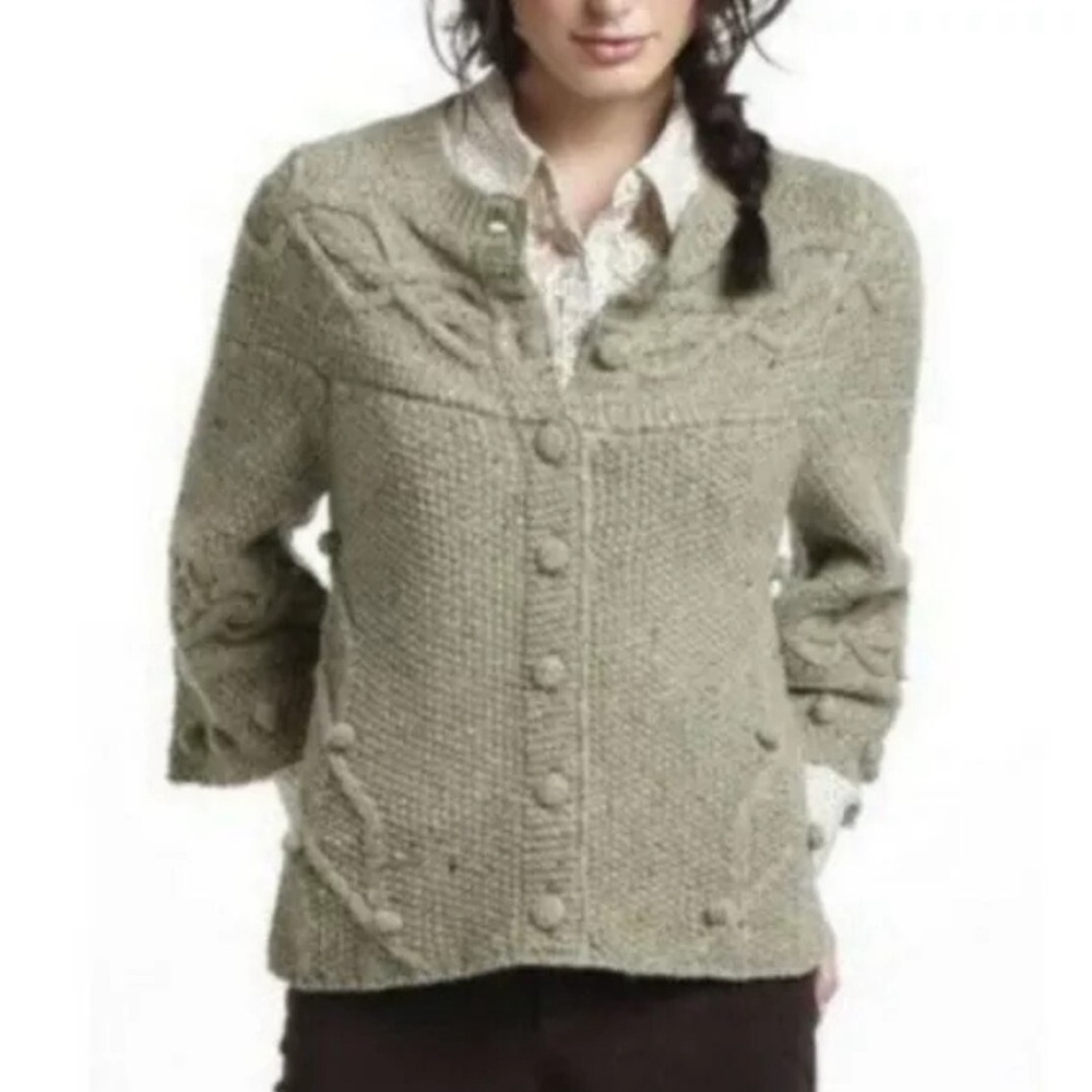 Anthropologie Far Away From Close 
Sweater Size XL Green Wool Cross-Back Cable - Picture 3 of 12